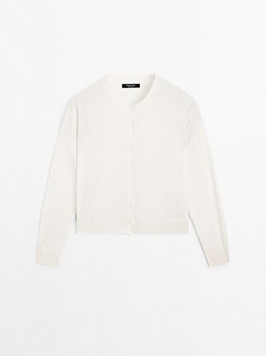 Zara Wool blend knit cardigan with crew neck - Ecru - Image 0