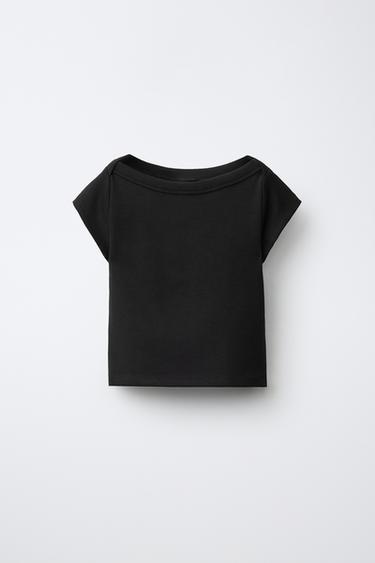 CAMISETA RIB CUELLO BARCO - Negro de Zara - Imagen 0