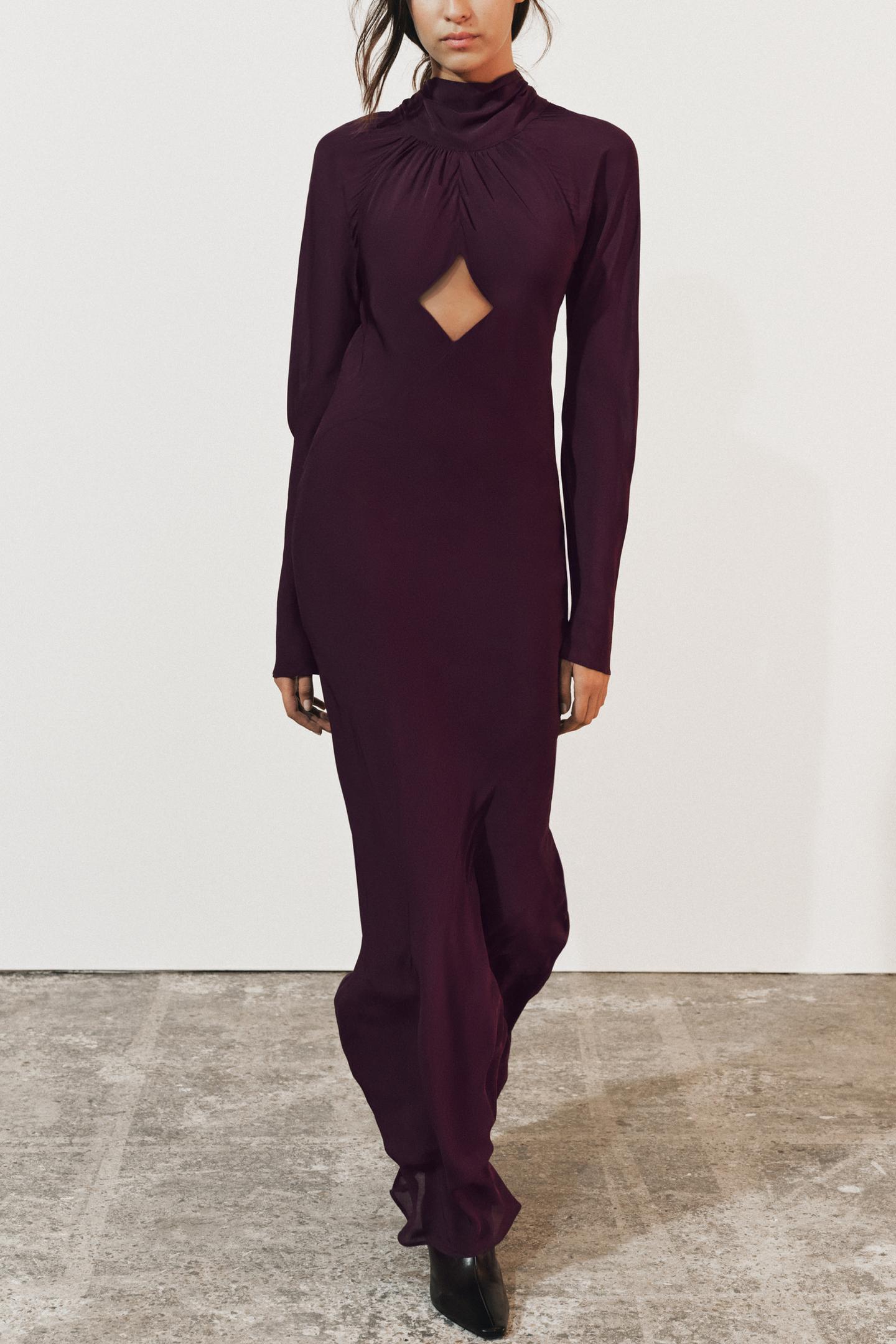 Женское платье Zara ZW Collection Cut-Out Maxi, цвет: Баклажановый — фото 8