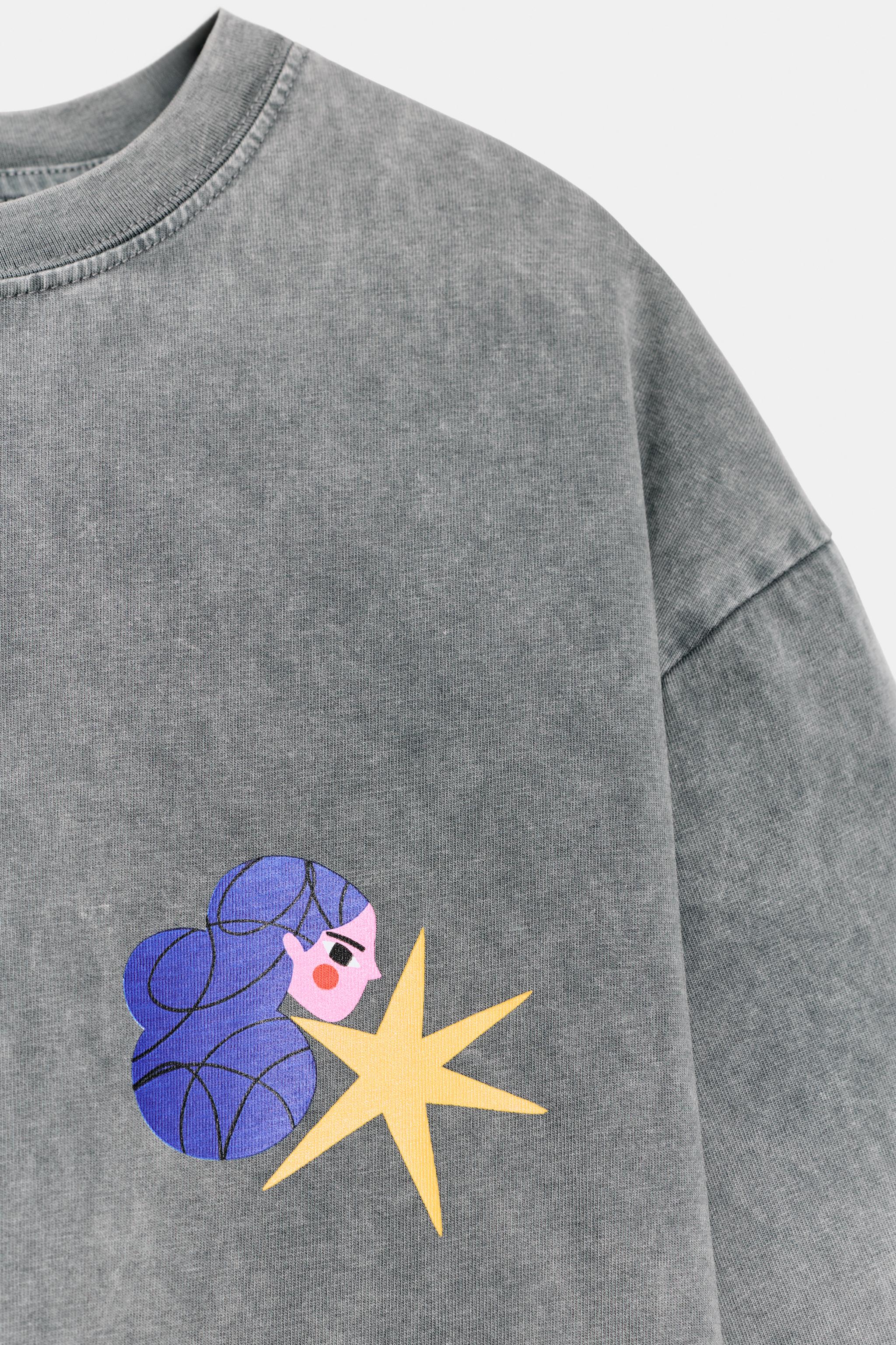 WASHED EFFECT AGUSTINA SHUAN PRINT T-SHIRT