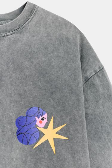 T-SHIRT EFFET DÉLAVÉ IMPRIMÉ AGUSTINA SHUAN - Gris de Zara - Image 4