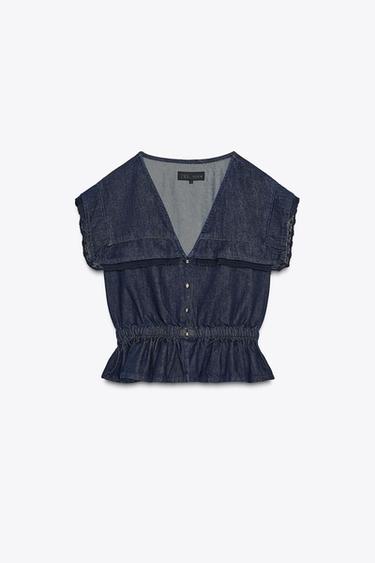 CAMISA DENIM COM RENDA - Azul da Zara