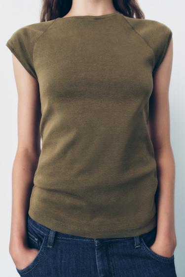 T-SHIRT EN COTON DÉLAVÉ - Vert olive de Zara