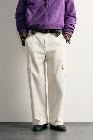RELAXED FIT CARGO TROUSERS - Oyster-white by Zara