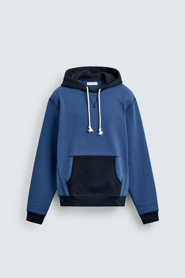 SUDADERA COLOR BLOCK CAPUCHA WAFFLE - Azul de Zara