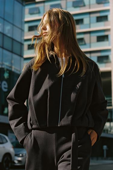 PLEATED FLEECE BOMBER JACKET - Charcoal by Zara