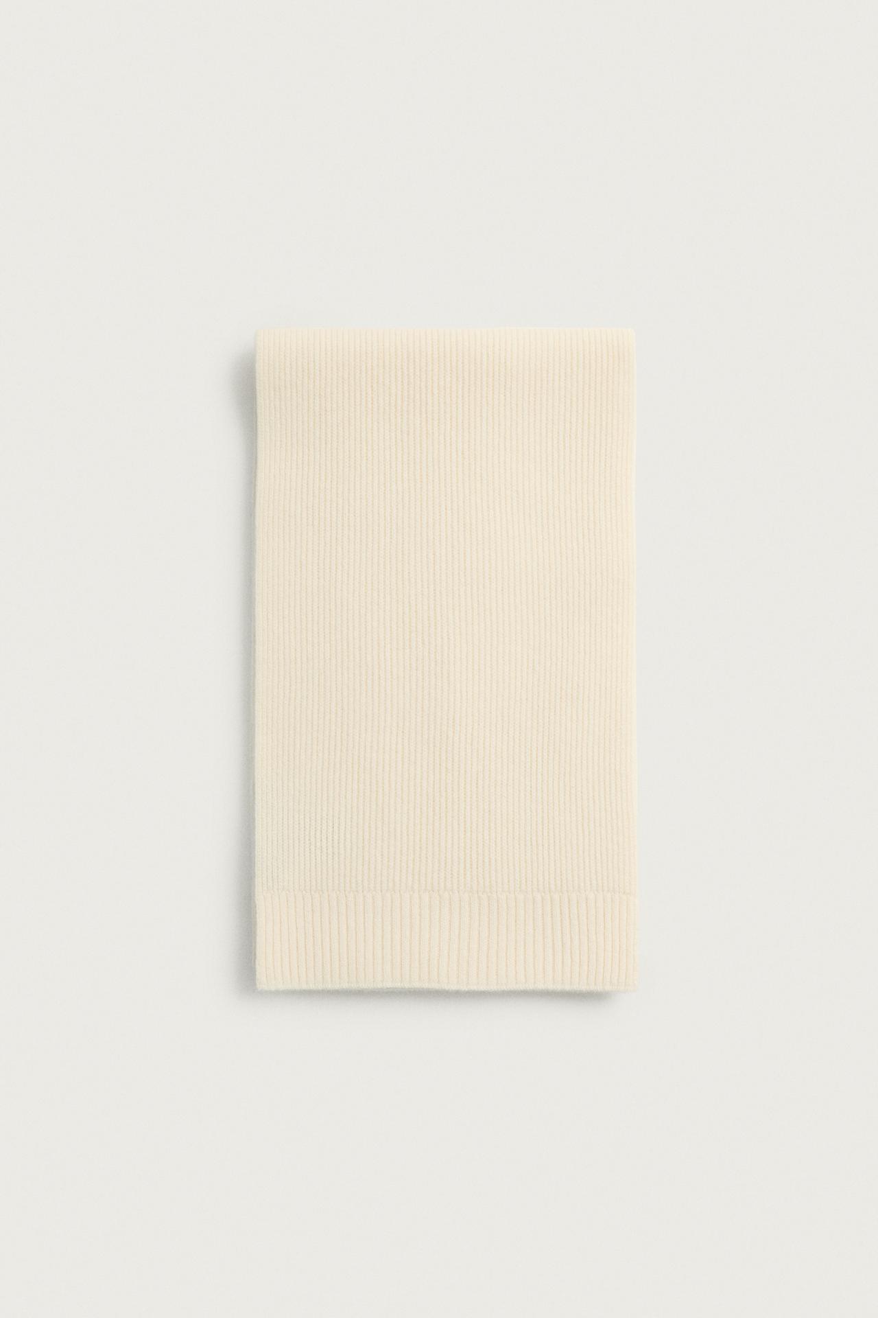 100% WOOL KNIT SCARF — Ecru
