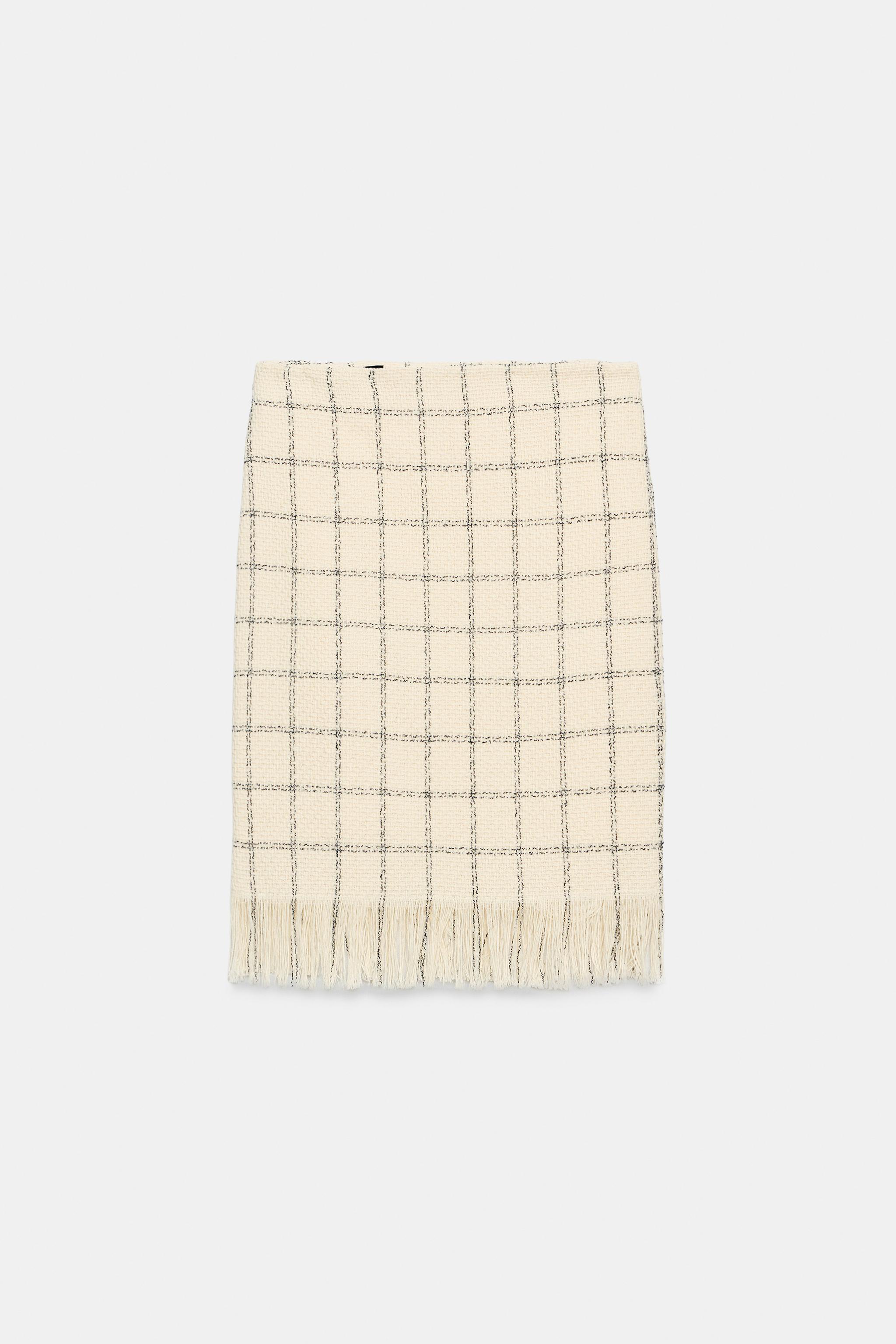 PLAID FRINGED MIDI SKIRT