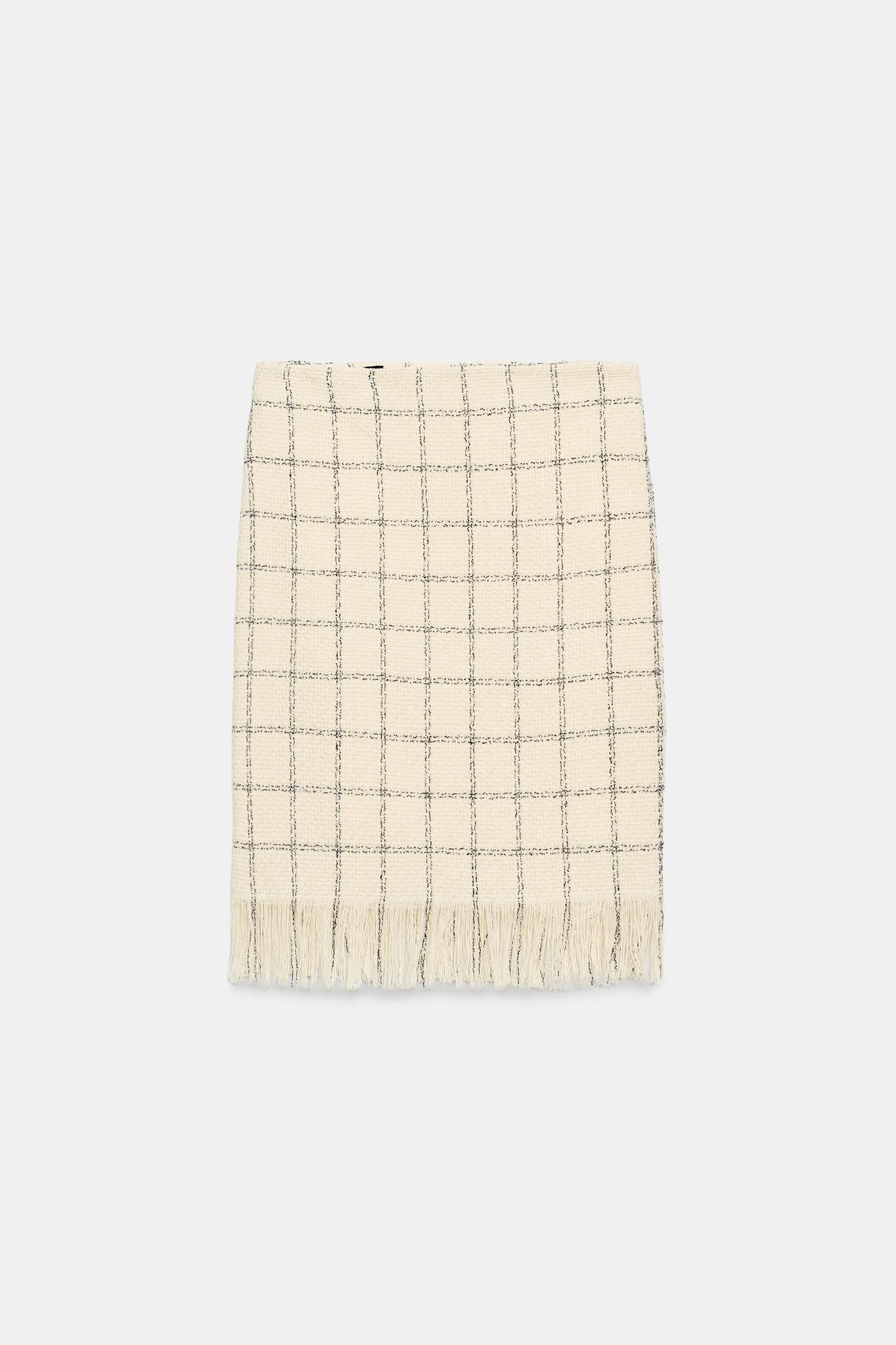 Женская юбка Zara Plaid Fringed MIDI, цвет: Экрю / Чёрный — фото 6