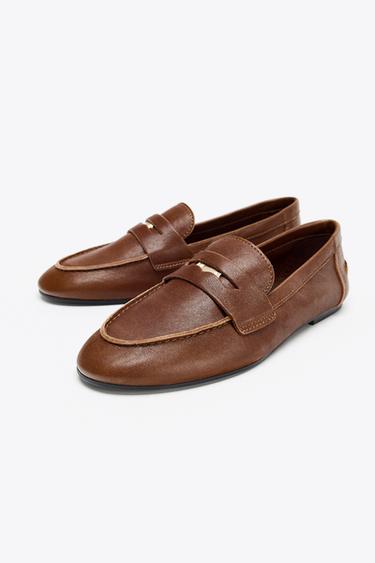 LEATHER PENNY LOAFERS - Brown by Zara