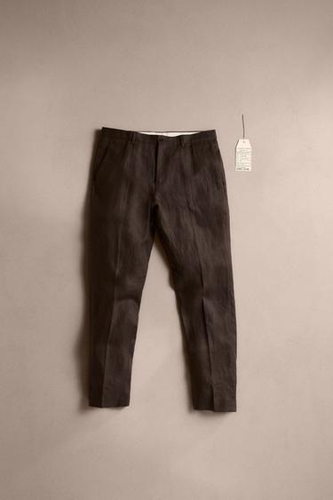 100% LINEN SUIT TROUSERS - Dark brown by Zara