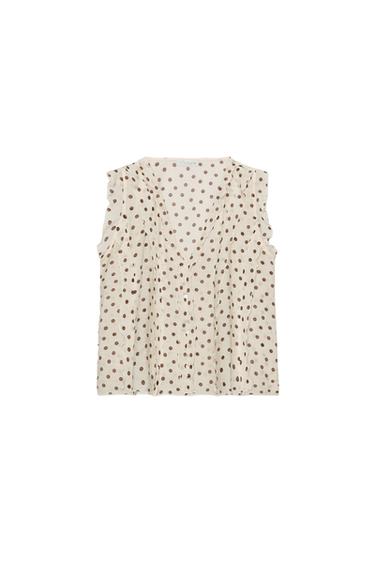 PRINTED POLKA DOT BLOUSE - Ecru / Brown by Zara