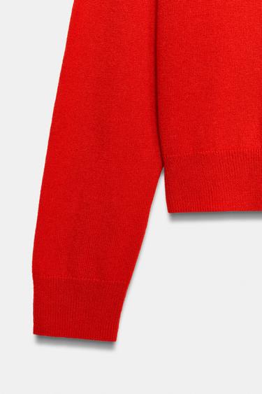 WOOL BLEND V-NECK JUMPER - Red / Coral by Zara - Image 7