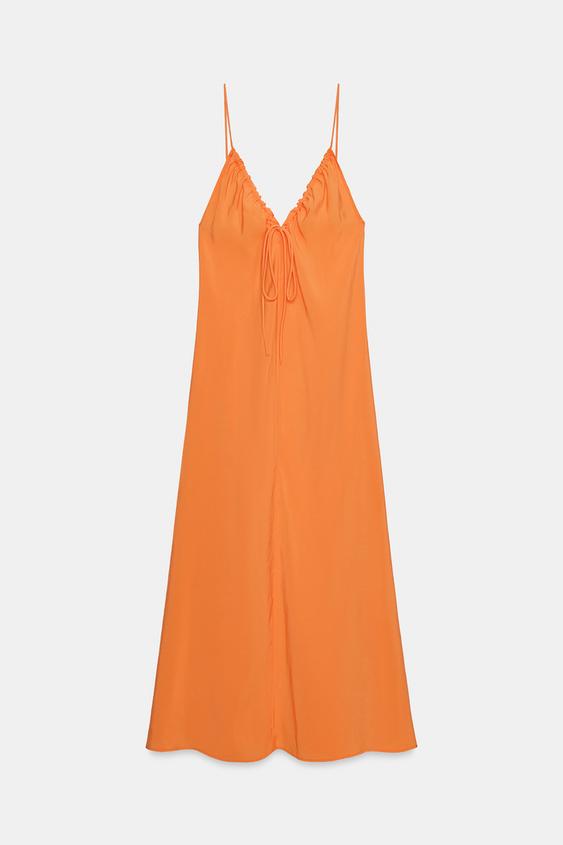 zara orange dress Zara - Long Short Sleeve Dress - Orange - S