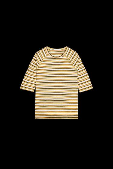 CAMISETA RAYAS - Crudo / Verde de Zara - Imagen 0