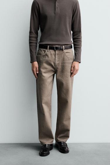 WASHED PRINTED STRAIGHT-LEG JEANS - Brown by Zara