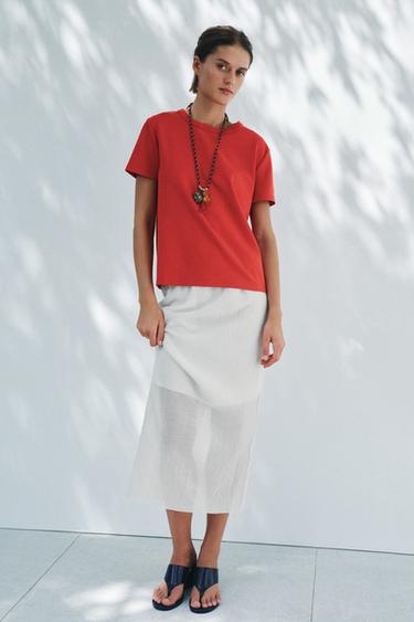 Zara INTERLOCK SHORT SLEEVE T-SHIRT - Red - Image 0