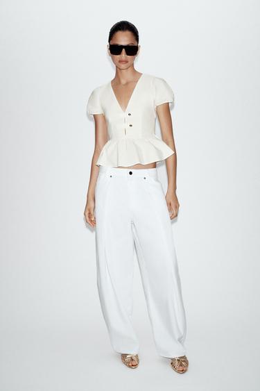 TOP PÉPLUM À BOUTONS DORÉS - Blanc cassé de Zara