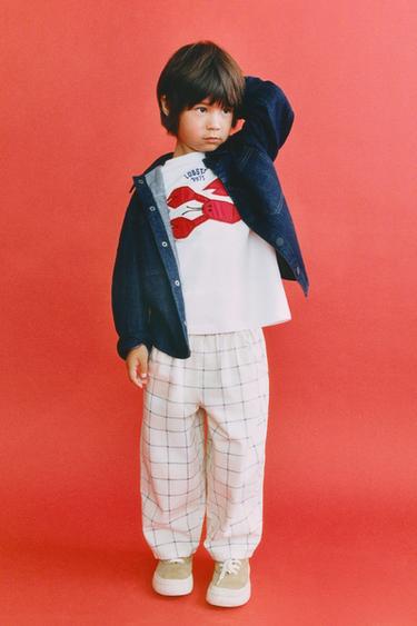 BAGGY TROUSERS WITH COTTON AND LINEN CHECKS - Ecru by Zara