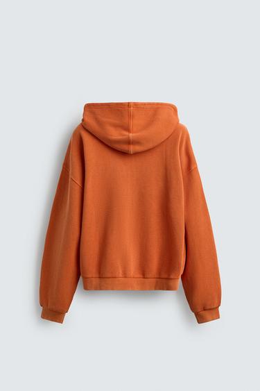HOODIE WAFFLE DÉLAVÉ À CAPUCHE - Orange de Zara - Image 6
