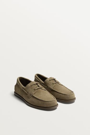 CASUAL LEATHER DECK SHOES - Taupe Grey by Zara