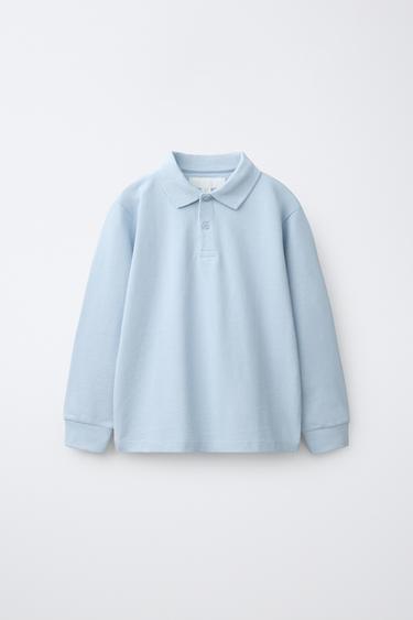 Zara SOLID POLO SHIRT - Pastel blue