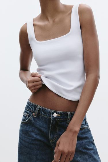 Zara WIDE STRAP TANK TOP - White