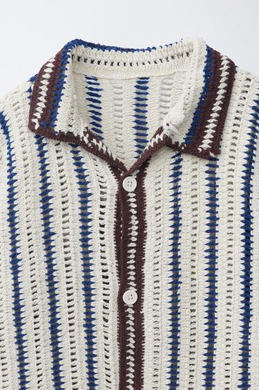 STRIPED CROCHET KNIT OVERSHIRT - Navy blue by Zara - Image 2