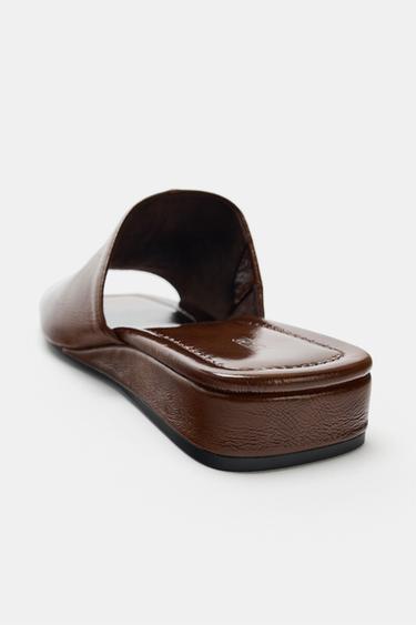 MULES EN CUIR À TALONS COMPENSÉS - Marron de Zara - Image 5