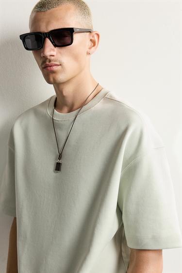 Zara RELAXED FIT INTERLOCK SWEATSHIRT - Light green