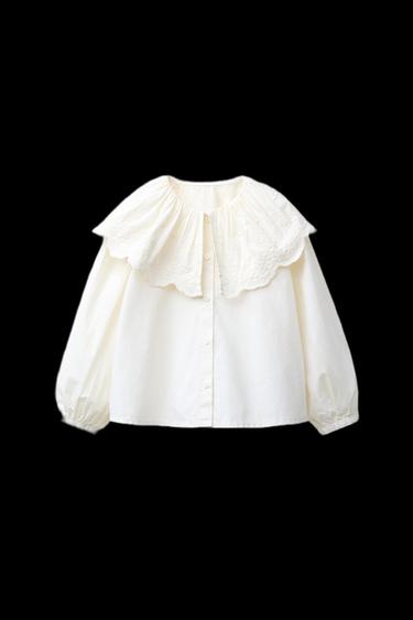 Zara EMBROIDERED PETER PAN COLLAR BLOUSE - Light ecru - Image 0
