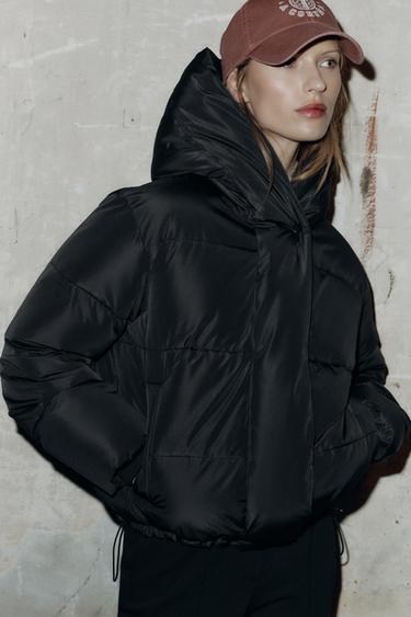 SHORT WATER-REPELLENT WINDPROOF HOODED ANORAK - Black by Zara