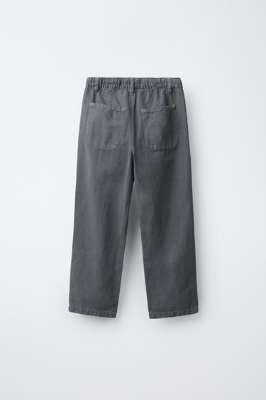 Zara STRAIGHT COTTON AND LINEN PANTS - Blue / Gray