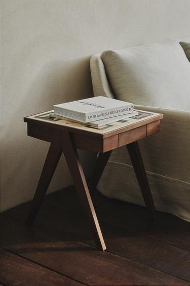 MARBLE PARCHEESI BOARD SIDE TABLE — Dark brown 1