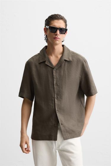 OVERHEMD VAN 100% LINNEN - Bruin / Taupe van Zara