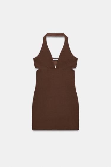 VESTIDO MINI HALTER ABERTURAS - Marrón de Zara