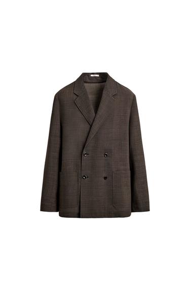 DOUBLE-BREASTED 100% WOOL TEXTURED SUIT BLAZER - Brown by Zara