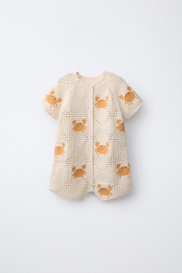 CRAB PRINT KNIT PLAYSUIT - Ecru by Zara