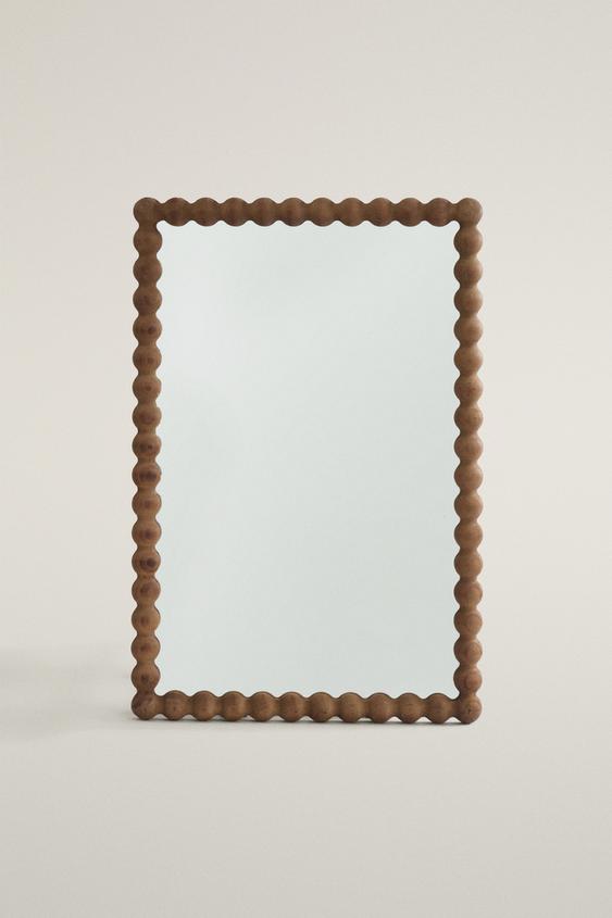 Zara RECTANGULAR WALL MIRROR WITH WOODEN BORDER - Brown - Image 0