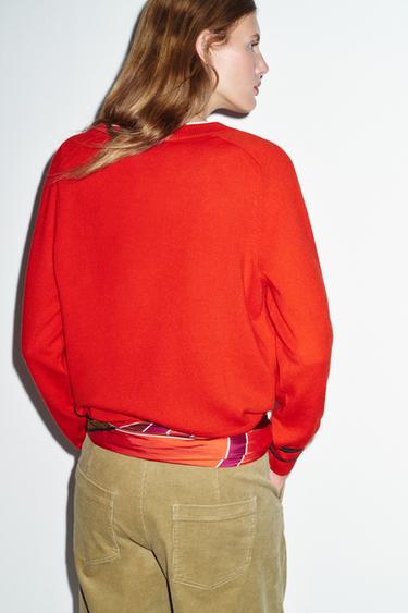 WOOL BLEND V-NECK JUMPER - Red / Coral by Zara - Image 4
