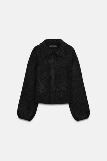 COLLARED KNIT CARDIGAN - Dark grey by Zara