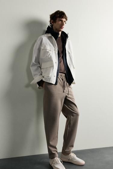 Zara EASY CARE PANTALONE SA SPORTSKIM STRUKOM – žuto-smeđi lapor