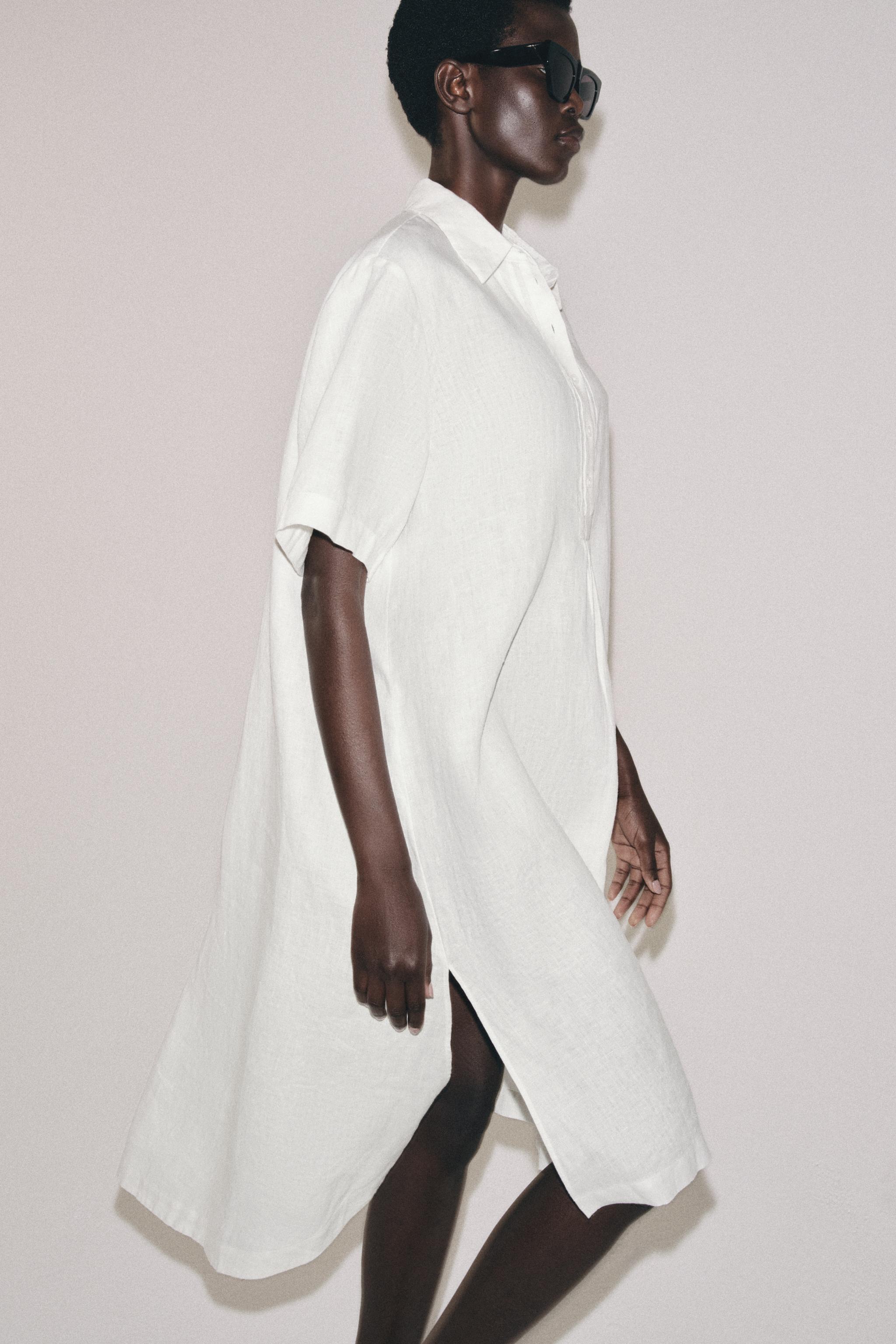 Zara - Zw Collection Linen Shirtdress - White - Xl - Woman Zara - Zw Collection Linen Shirtdress - White - Xl - Woman