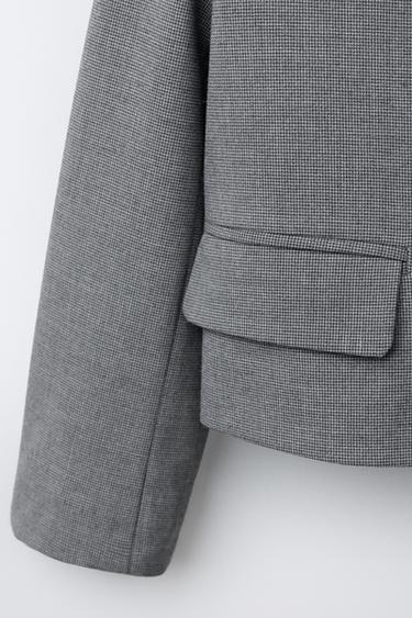 HERRINGBONE CROPPED BLAZER - Grey by Zara - Image 3
