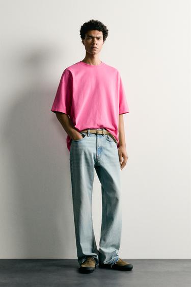 T-SHIRT BASIQUE RELAXED FIT DÉLAVÉ - Fuchsia foncé de Zara