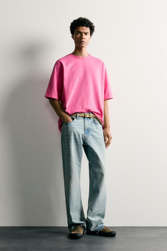 BASIC WASHED RELAXED FIT T-SHIRT - Dark fuchsia by Zara - Image 0