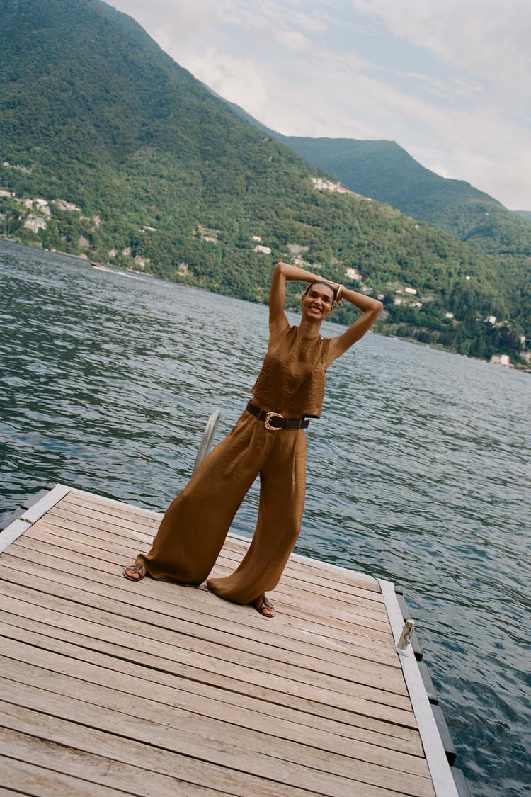 Wide Leg Pantaloni Stampati Zara PANTALONI LARGHI SATINATI CON