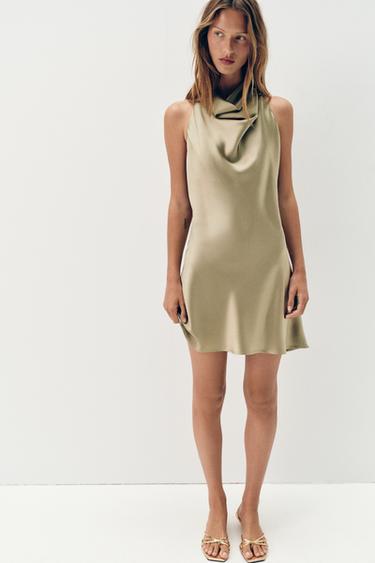 VESTIDO CORTO SATINADO - Khaki claro de Zara
