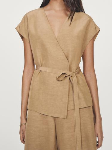 Zara Long crossover kimono waistcoat - Dark mink