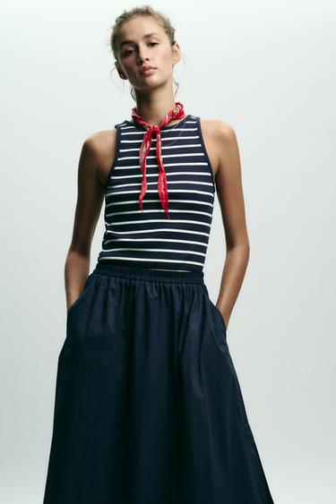 CONTRAST POPLIN MIDI DRESS - Navys / Ecrus by Zara